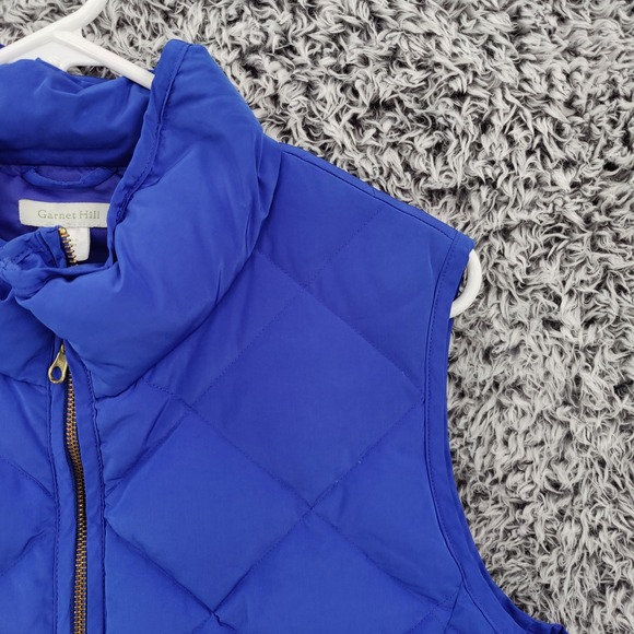 Garnet Hill Women Quilted Down Fill Puffer Vest Preppy L Blue Diamond Full Zip - Picture 9 of 16